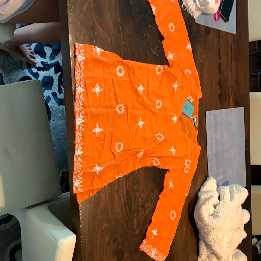 Orange petite beach coverup with pattern